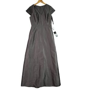 Alfred Sung Satin Twill Maxi Dress 12 Caviar Gray Bridesmaid Wedding Formal NWT